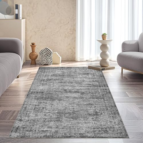 3x5 Area Rug Living Room Rugs - Washable Neutral Modern Abstract Soft Thin Rug Indoor Floor No Slip Rug Carpet for Bedroom Under Dining Table Home Office Decor - Dark Gray