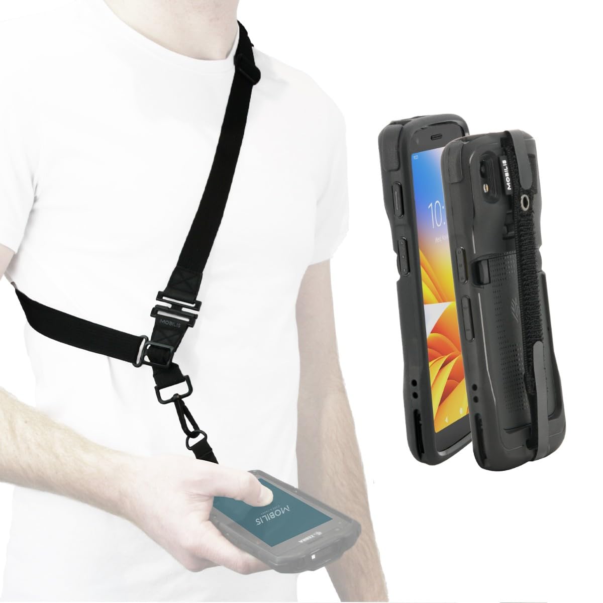 Mobilis Bundle Rugged Case with Handstrap for Zebra TC22 TC27 Mobile Computers + Universal Breakaway Shoulder Strap - Safety Release System
