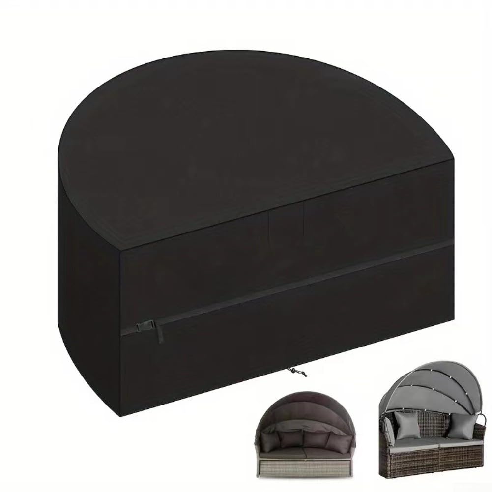 Solaughguy 210D Oxford Patio Daybed Cover Semicircle Shape for Rattan Garden Furniture| Waterproof UV Resistant Outdoor Protection| For Easy Clean Black| 205x110x80cm