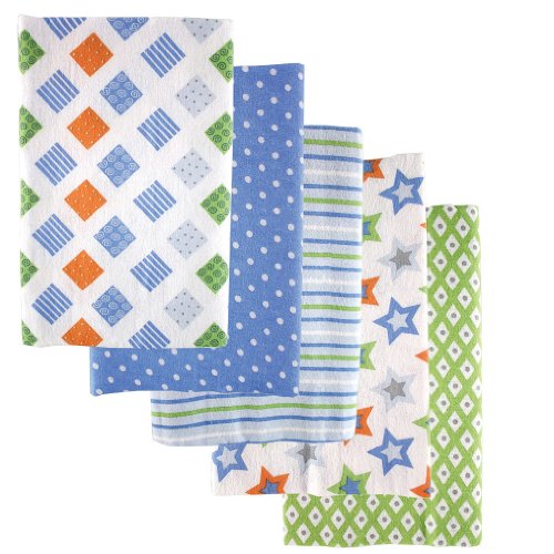 Image of Luvable Friends 5 Count Flannel Receiving Blankets, Blue