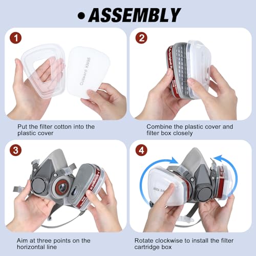 HOLULO Atemschutzmaske Staub mit Filter, Wiederverwendbare Halbgesichtsabdeckung mit Schutzbrille, Staubmaske Staubschutzmaske für Schleifen Lackieren Polieren Feinstaub (Respirator Mask)