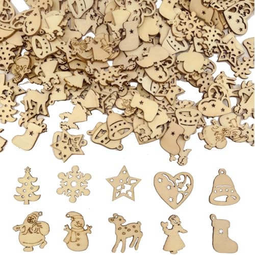 300stk Kleine Anhänger Holz Deko Weihnachtsanhänger Weihnachtsbaum...