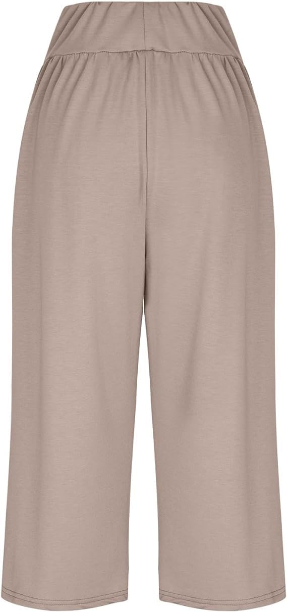 2PCS Capris for Women Casual Summer Wide Leg Cropped Palazzo Pants Hide Waisted Gaucho Pants Summer Cropped Culottes (M,03)