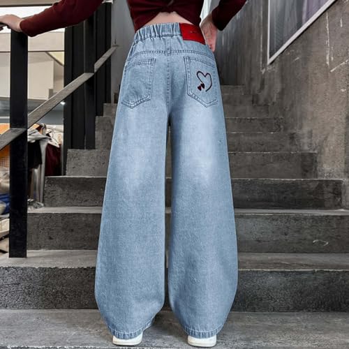 Girls Jeans Baggy Wide Leg High Waisted Denim Pants with Pockets Y2K Streetwear Comfort Straight Leg Trousers 5-14Y4