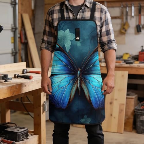 Delantal de trabajo con diseño de mariposa azul y 8 bolsillos miniatura 5