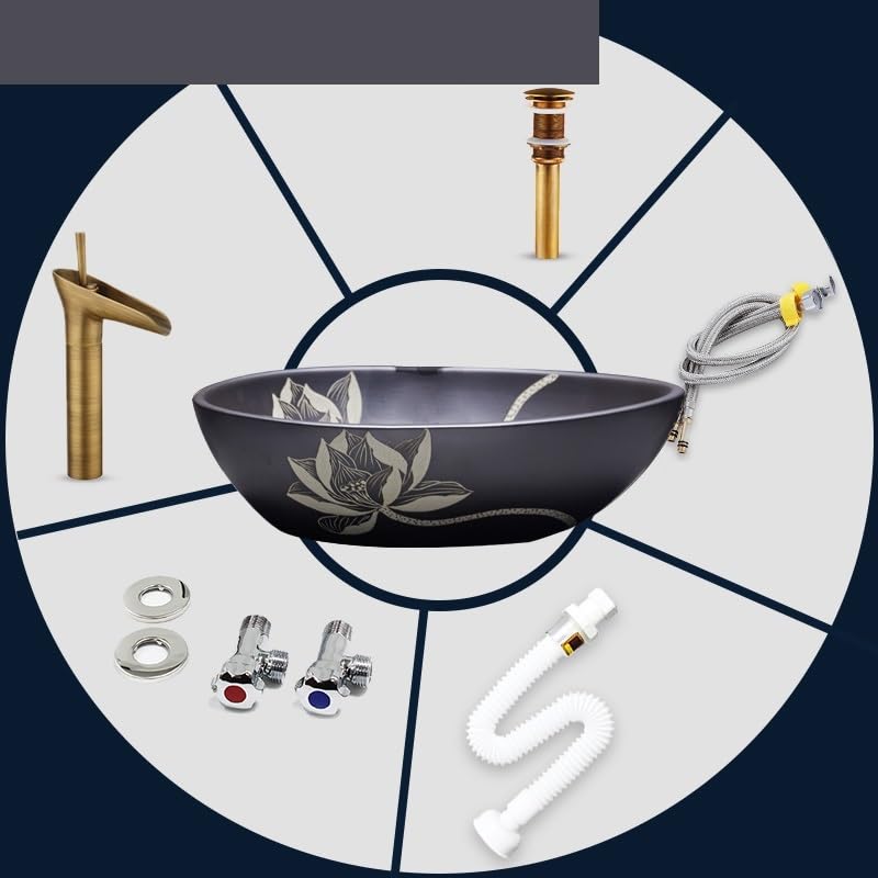 Zlewozmywak naczyniowy Umywalka nablatowa porcelanowa, ceramiczna, łazienkowa z kranem i odpływem