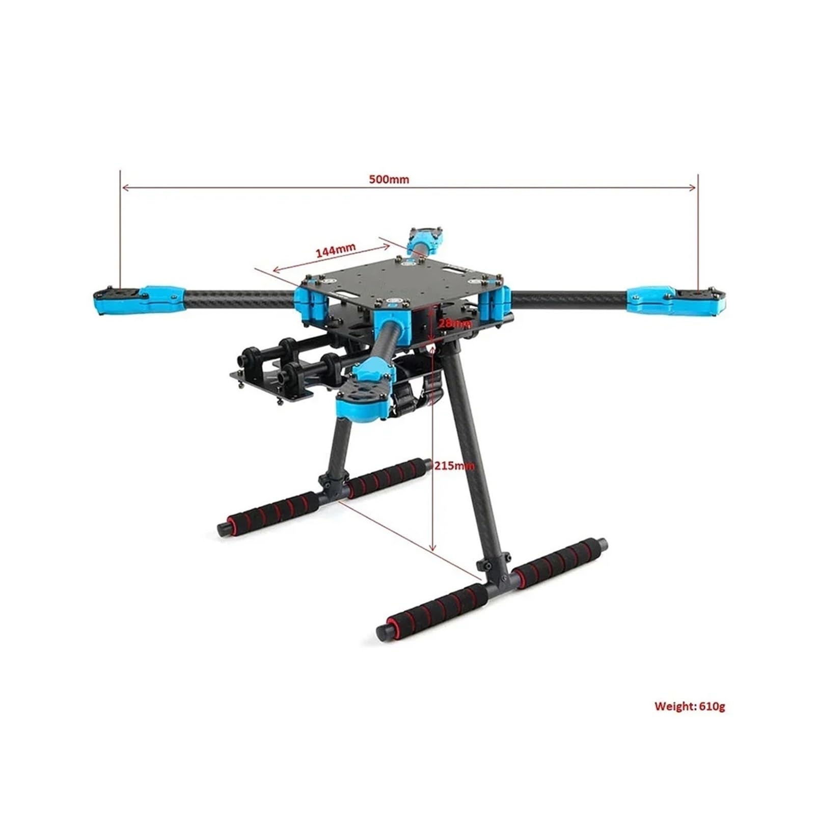 Kit de marco, compatible con HolyBro, X500 V2 500mm ARF | Cuerpo de fibra de carbono 144x144mm, 2mm, tren de aterrizaje 215mm, 610g(X500 V2 Frame Kit)