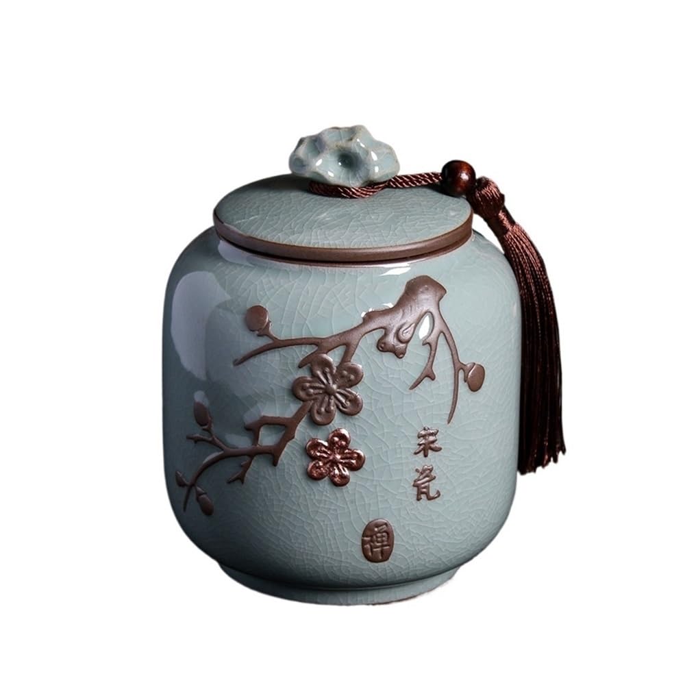 ZengL263NgS tea canister Household Ceramic Tea Canister With Sealed Lid Large Capacity Embossed Storage Jar For, Spices, Candy, Coffee Kitchen Organisation(Blue)