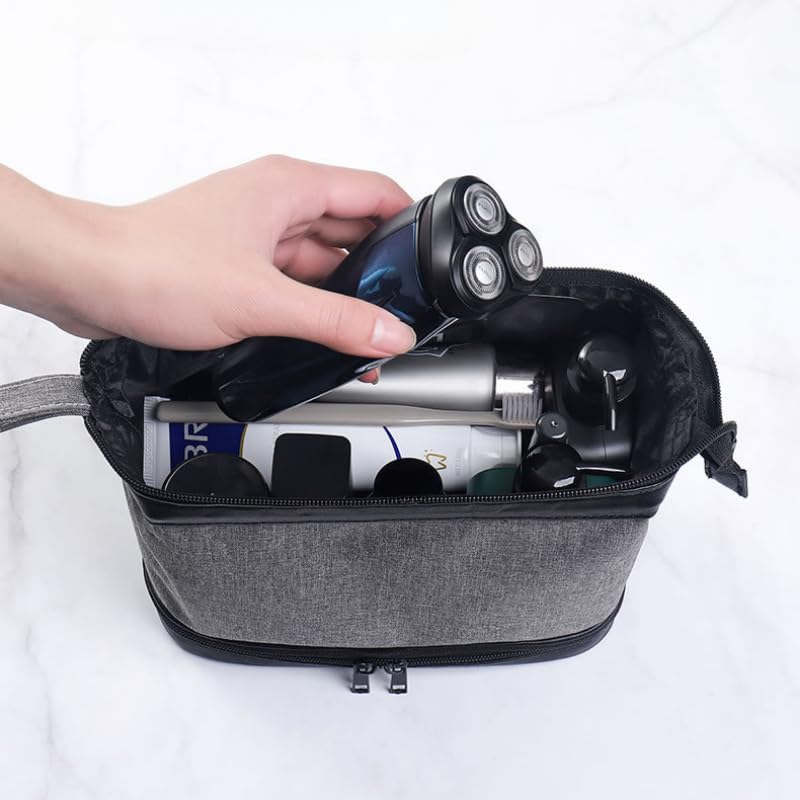 Borsa per Il Trucco da Uomo, Borsa cosmetica a Doppio Scomparto con Cerniera, Organizer di Grande capacità, Impermeabile, Ideale per la Doccia e i Viaggi.
