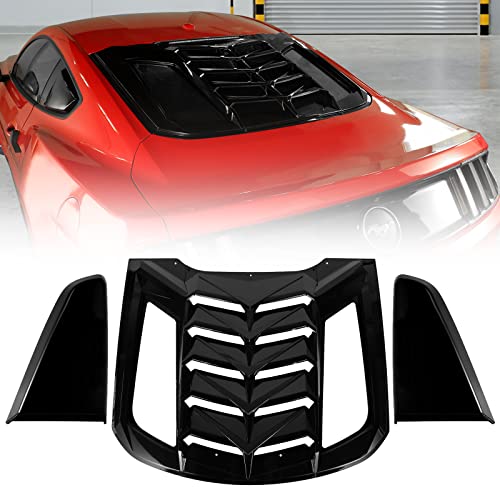 LitMiRaCle Rear & Side Window Louvers Windshield Sunshade Wind Shutter Window Cover Set Fits for Ford Mustang 2015 2016 2017 2018 2019 2020 2021 ABS Bright Black