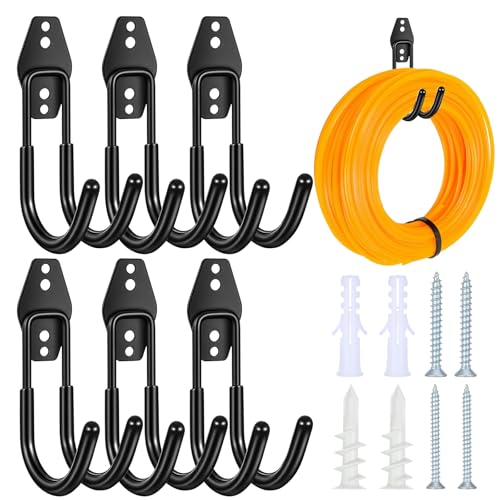 Garage Tool Hooks Wall Mount, 6 Pack Heavy Duty Storage Hooks for Garden Tools, Wall Hook for Garden...
