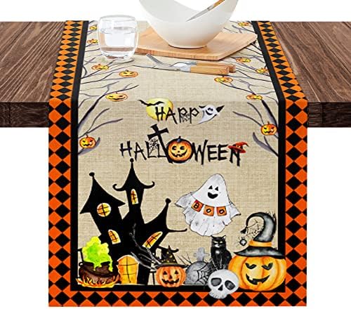 Happy Halloween Table Runner 72 inches, Spooky Pumpkin Table Runner for Kitchen Dining Coffee or Indoor and Outdoor Home Parties Decor