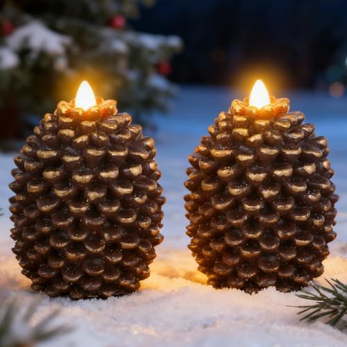 Eldnacele Pine Cone Flameless Candles Battery...