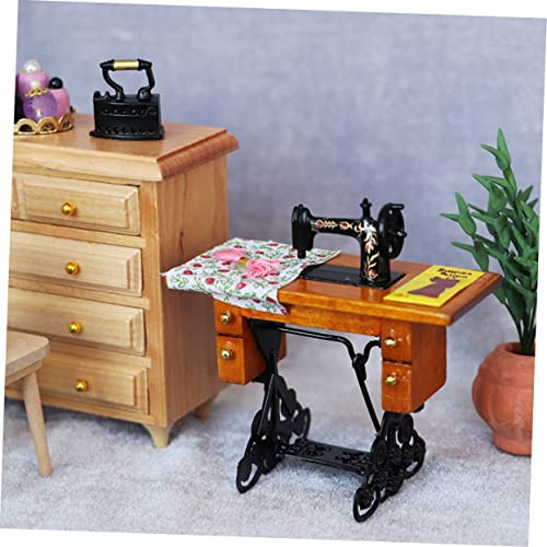 TEHAUX Poppenhuis Naaimachine Houten Meubilair Speelgoed Voor Babypoppen Mini Poppenhuis Mini-meubels Vintage Inrichting Huis Goederen Metaal Model Naaien Gereedschap - Image 4