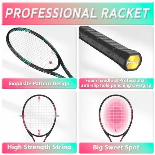 Image of Pro Tennis Racket for Adults, 2 Player 27 inch Speed Tennis Racquet Acceptable for Beginner and Professional with 3 Tennis Balls, 2 Vibration Dampes, 2 Overgrips, Tennis Bag