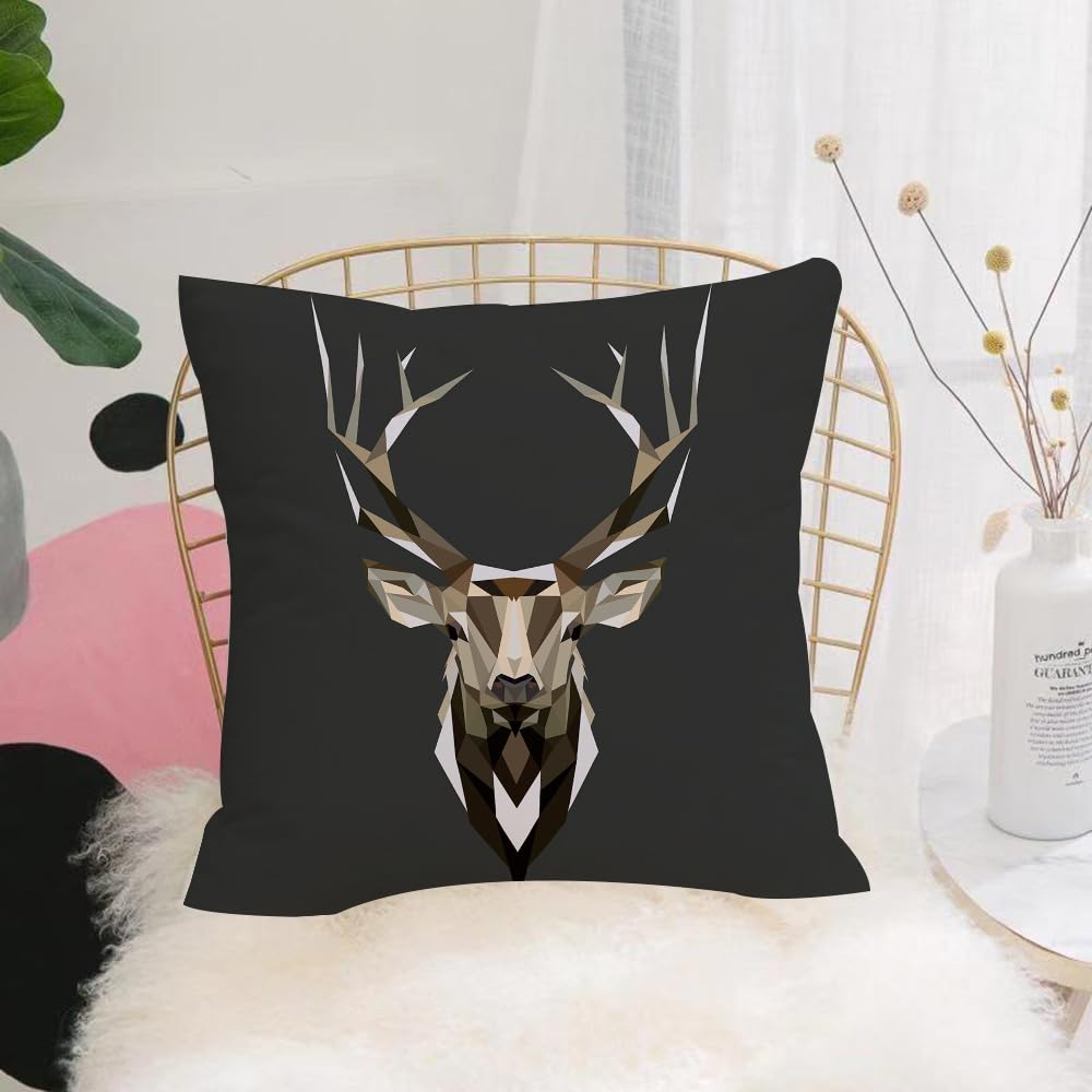 HYOSXW Cushion Cover,Throw Pillow Case Home Decorative for Living Room Bedroom Sofa Chair 16X16 Inch,Deer, geometry, polygonal mosaic in gray tones, artistic portrait,Pillowcase 40X40cm