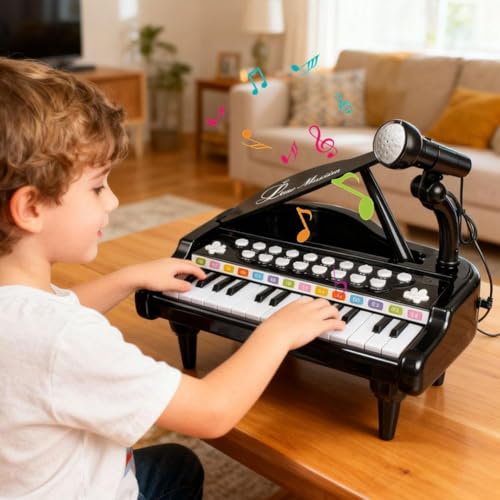 Juguete de piano para niños, instrumentos musicales educativos compactos, teclado de piano infantil con micrófono, instrumentos musicales educativos interactivos, para cumpleaños, Navidad, Año Nuevo