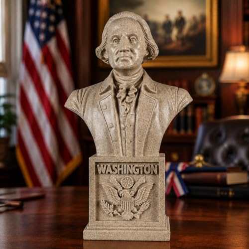 elesculor George Washington Bust Statue - Natural Sandstone Texture Sculpture - Modern Minimalist Art Decor for Living Room Shelf, Gallery & Entryway - Founding Father Replica