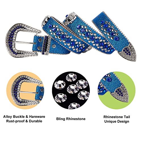 Dream Apparel Rhinestone Belt for Men & Women, Western Cowgirl Cowboy Bling Studded Diamond Belt, Faux Leather, for Jeans3