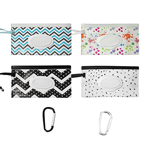 Dispensador portátil de bolsas de toallitas húmedas de 4 piezas de 24 * 14 cm, bolsa de pañales para bebés, recargable, se puede usar para viajes diarios, viajes, etc. Con 2 mosquetones