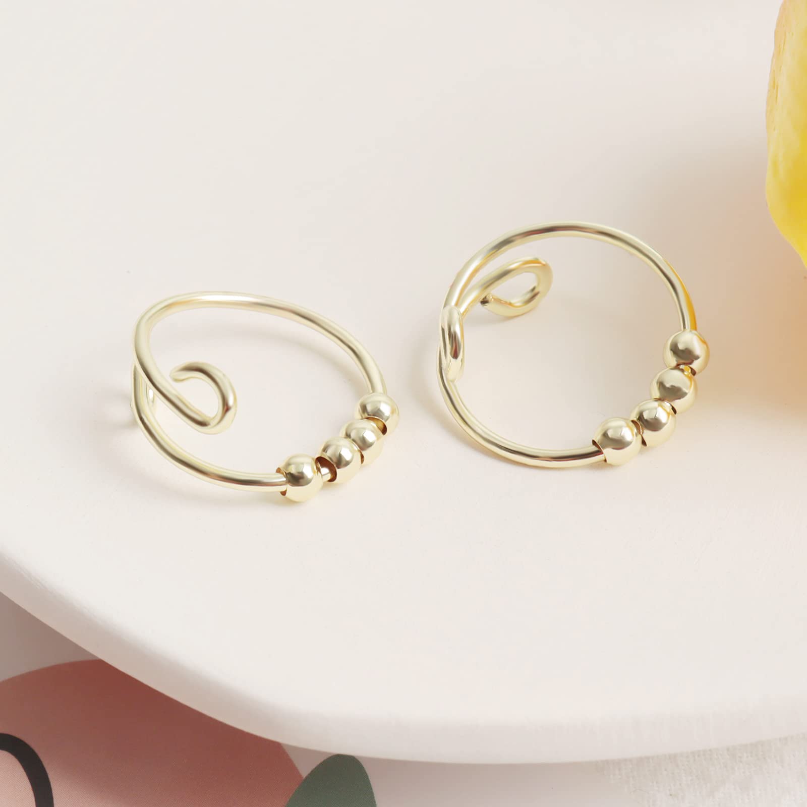 2 Stück Angstringe mit Perlen Fidget Ringe für Angst für Frauen Fidget Spinner Ringe Sorgen Angst Perlen Ringe für Männer 4 Goldperlen Ringe