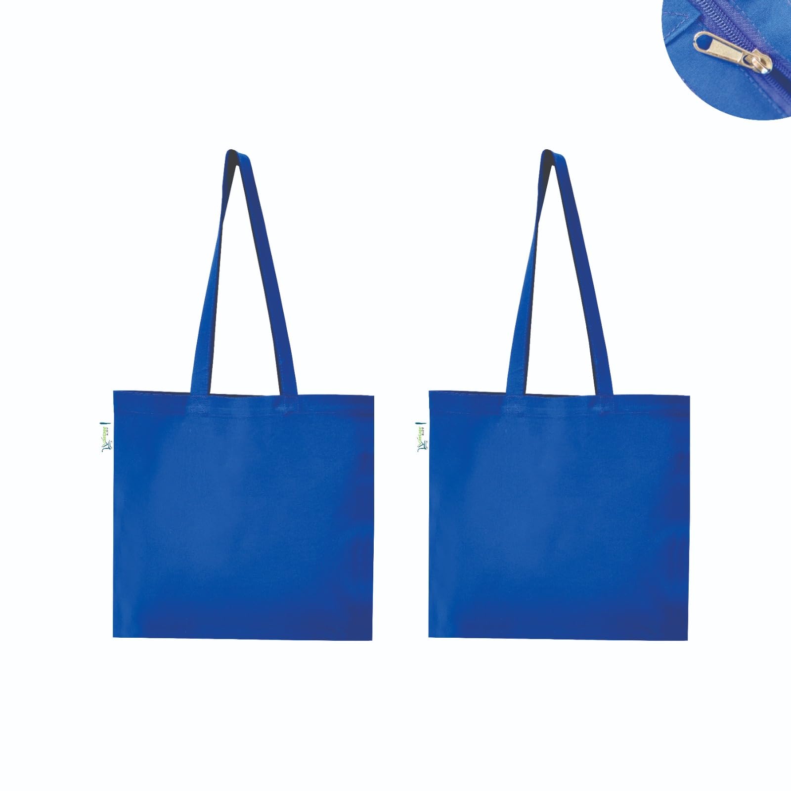 VantageKartUnisex Blue Cotton Plain Tote Shopping Bags with Zip Extra  Strong 13