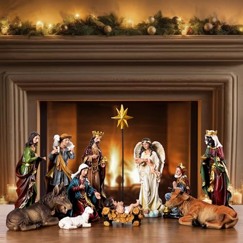 Famyards Conjunto de presépio de 13 peças para Natal em ambientes internos - Estatuetas requintadas