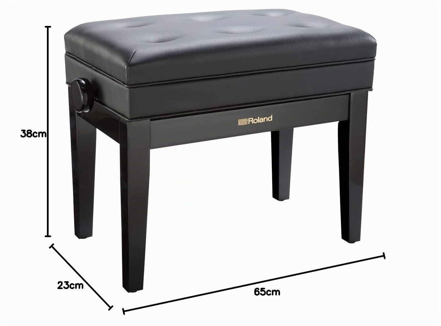 Banco de piano de Roland en negro pulido con asiento de vinilo acolchado - RPB-400PE