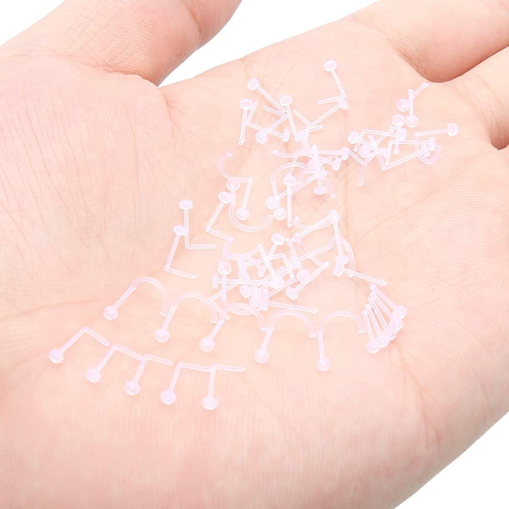 22G 60 Pieces Clear Nose Ring L Shape Screw Bone Flexible Acrylic Nose Stud Retainer Body Piercing for Women Men