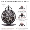 ManChDa Pocket Watch - Pocket Watches Special Magnifier Cover Lucky Dragon Mechanical Skeleton Antique Steampunk Wind Up Roman Numerals Antique Fob Watch for Men with Chain + Gift Box | Black #3