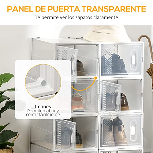 Miniatura 5 de Homcom Cajas De Zapatos De Plástico Juego De 8 Organizadores De Almacenamiento Caja Zapatero Apilable Puertas Magnéticas Para Aromas Para Entrada Pasillo Hasta Talla 45 Transparente