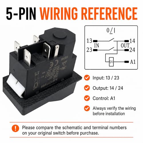 Image of KJD17 /120V Switch 120V 16A 5-Pin (1-Pack) No-Volt Release Electromagnetic Push Button Switch, 46 x 22 mm Cutout, for Concrete Mixer Table Saw Power Tool