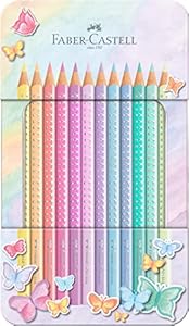 Faber-Castell 201910 - Buntstifte Set Sparkle Pastell 12-teilig, im Metalletui, dreikant, bruchsicher