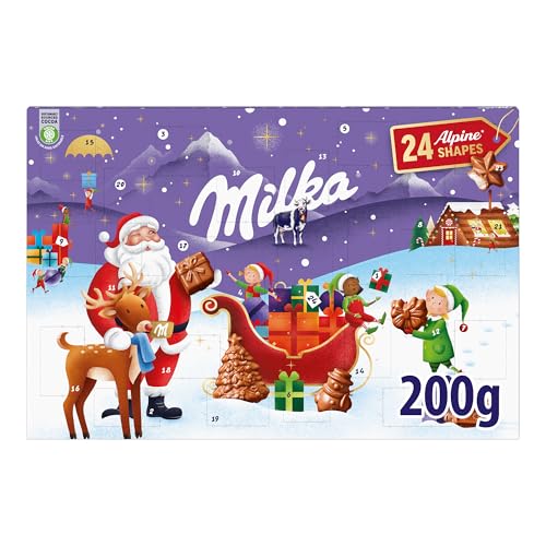 Calendarios de adviento de chocolate 45 Milka Calendario de Adviento Chocolate con Leche de los Alpes, Edición Especial Navidad-200g