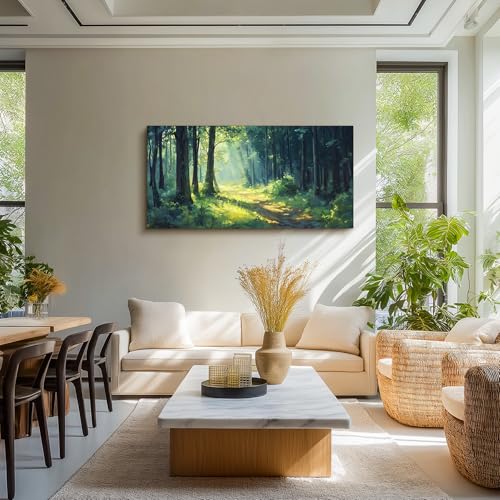 SERIMINO Fairytale Forest Wall Art, Green Nature Landscape Extra Large Wall Decor, Wild Trail Rustic Kitchen Art Prints, Modern Canvas Pictures for Living Room Dining Room Farmhouse Cottage 30"X60"