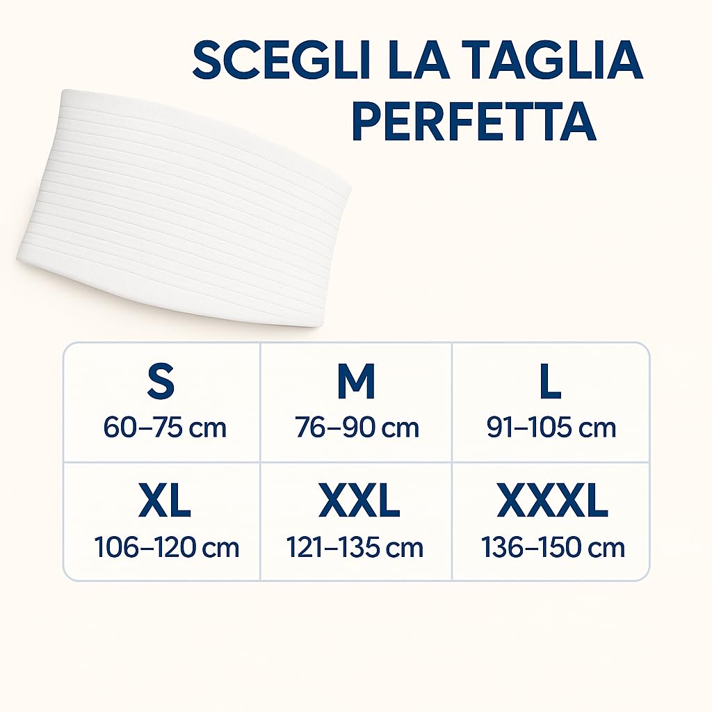eMMe SQUARE Fascia Lombare Termica in Lana e Cotone, Supporto Schiena e Addome, Traspirante ed Elastica, Made in Italy, per Dolori Lombari e Muscolari, 29 cm di altezza (Bianco, XL)