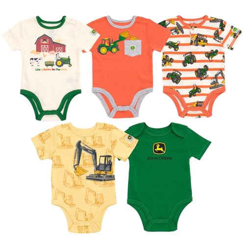 Image of John Deere Farm Animals Tractor Truck Baby 5 Pack Short Sleeve Bodysuits Newborn to Infant Sizes (Newborn - 24 Months)