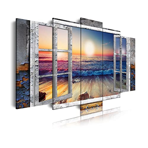 ForJoy Vista De Playa Con Ventana, Imágenes De Aves Costeras, Vista De Ventana, Lienzo Para Pared Ventana Poster Para Ventana De Playa Gaviota