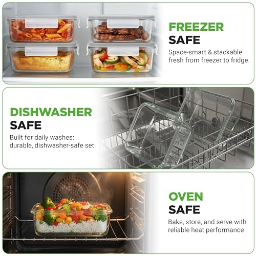 Image of NutriChef 10 Piece Glass Food Storage Containers with Lids - 30 oz Meal Prep Containers Reusable - Airtight Glass Lunch Containers for Food Storage - Freezer to Oven Safe - Gray