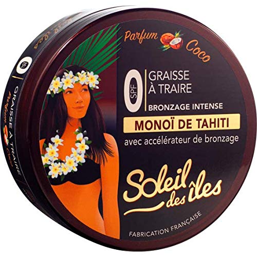 Soleil des Iles | Graisse à Traire au Monoï de Tahiti 100% Naturel avec Accélérateur de Bronzage - Peau Mate ou Bronzée - Sans Paraben, Résiste à l'Eau - Parfum Coco - Fabriqué en France - 150 ml Cover
