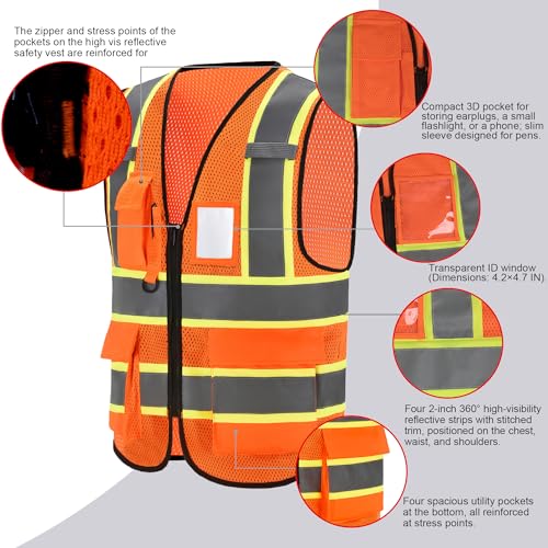 Image of A-SAFETY Mesh High Vis Vest, Reflective Construction Vest with Pockets