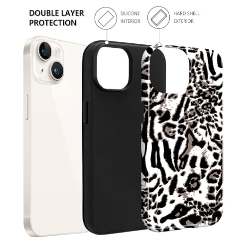 Image of Magnetic for iPhone 15 Case for Women Men, White Leopard | Cute Cheetah Pattern Design [Compatible with MagSafe] 2-Layer Hybrid Shockproof Glossy Protective Cover