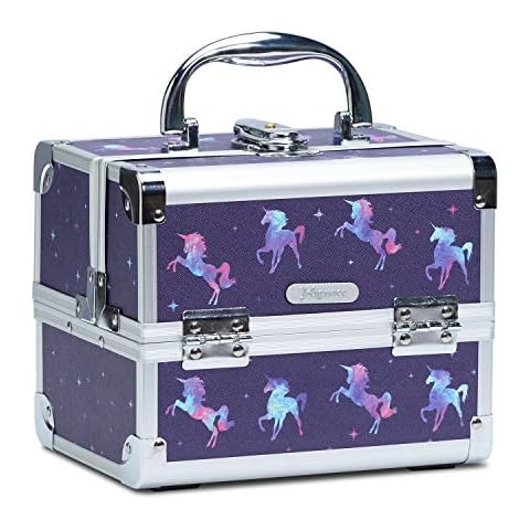 Joligrace Girls Makeup Box with Mirror Cosmetic Case Jewelry Organiser Light Weight Lockable with Keys, Size: 19.5x15x16cm, Unicorn Cover