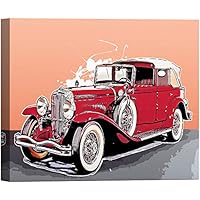 SIGNWIN Canvas Wall Art Classic Red Hot Rod Ford Roadster in Pink Orange Background Transportation Car Illustrations Realism Industrial Comic for Living Room, Bedroom, Office - 12x18 inches