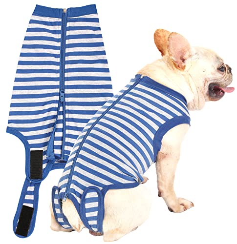 Sychien Dog Surgery Recovery Suit,Female Male Spay,Neuter Surgical Recovery Shirt,Abdominal Wond Protector Shirt,Substitute E-Collar & Cone,Blue Striped XS