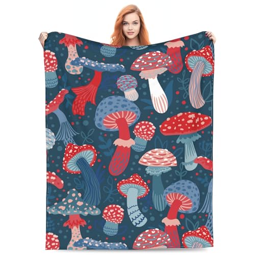 Vodrm RGF51GRFV5413 Mushroom Blanket Gifts For Girls Women Mushrooms Red Blue Fly Agarics Leaves Throw Blankets Soft Warm Lightweight Cozy For Room Bed Couch Colorful Pop Art Decor 60X80In cover
