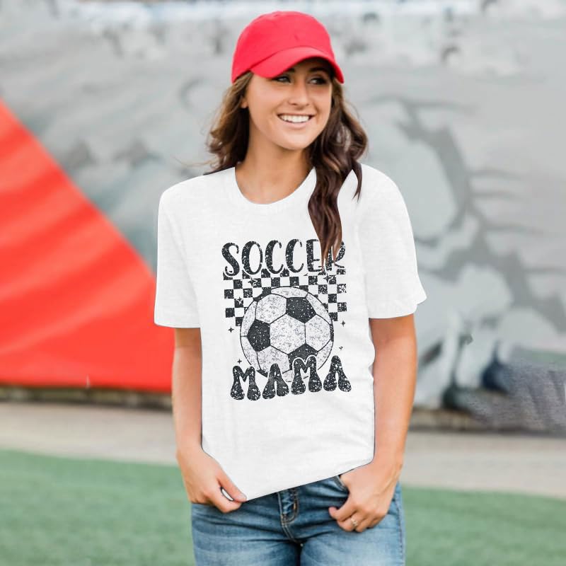 Women Soccer Mom Shirt Game Day T Shirt Soccer Mama Graphic Short Sleeve Shirt4