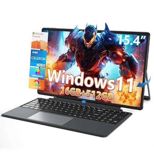 Image of jumper 2 in 1 Laptop/Tablet, 15.4 inch Laptop Computer with IPS FHD Touchscreen, 4-Core N150, 1 Year Office 365, 16GB DDR5 RAM 512GB SSD, 100% sRGB, 72% NTSC, WiFi6, BT5.2, Windows 11 Laptop