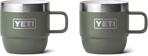 YETI Rambler - Taza apilable de acero inoxidable con aislamiento al vacío, 6 onzas, 2 unidades, color verde campamento