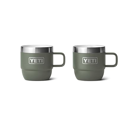 YETI Rambler 6 oz Stackable Mug, Stainless Steel, Vacuum Insulated Espresso/Coffee Mug, 2 Pack, Camp Green